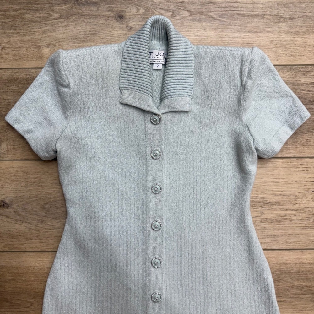St John Collection‎ Vintage Powder Blue Santana Mini Dress Buttons Twee Luxury 2 - Picture 2 of 16